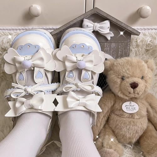 ZQW Kawaii Platform Mary Janes Shoes for Women Cute Bunny Ear Bow Lolita JK Uniform Chunky Wedges Heel Cosplay Party Dress4