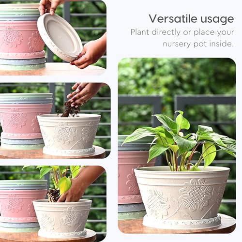 Image of Eha Earth Friendly Nile Planter 9.5 inch Planters for Home Decor| Bamboo Based Plant Pot | Pack of 4 | UV Protected Pot for Plant | Flower Pot for Living Room, for Outdoor and Indoor | Multicolor
