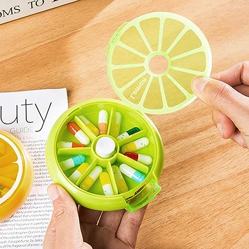 MOVKZACV Set van 3 pillendoosjes, ronde 7-dagen pillendoosjes, kleine pillendoosjes, weekpillendoosjes met 7 vakken, draagbare dispenser voor thuis en onderweg (groen + oranje + roze) - Afbeelding 4