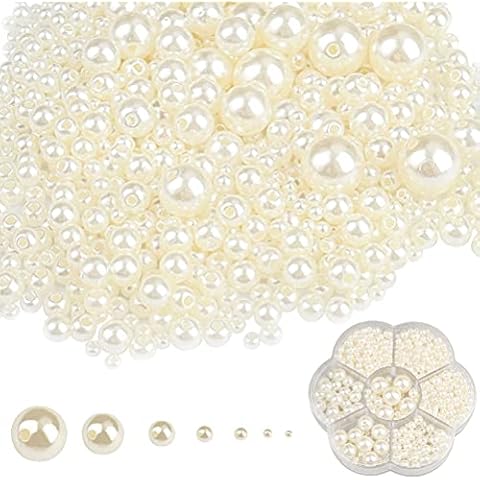 1150 Pcs Pearl Beads, Round Beige Pearls Assorted Size Mixed Imitation Beads for Wedding Party Decoration Jewelry DIY Craft Making, 3/4/5/6/8/10/12 mm Cover