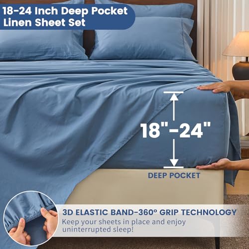 Image of Bedlifes 100% French Linen King Bedding Set - 18-24 inch Extra Deep, 6-Piece | Soft & Durable, Breathable & Cooling, Flax Linen Sheet, OEKO-TEX Certified, Moisture Wicking, Easy Care, Machine Washable