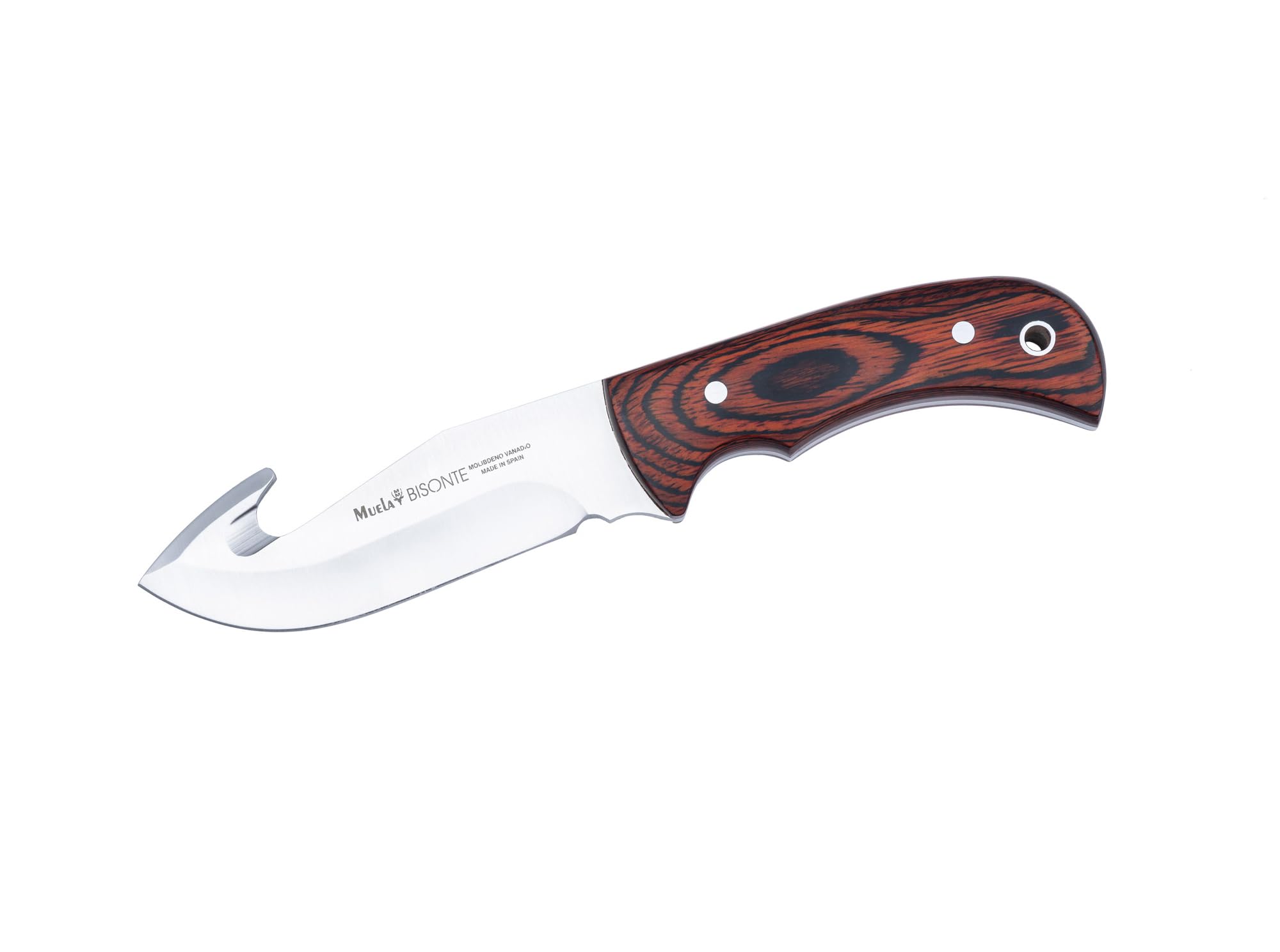 LO TRINCO YO Muela Cuchillo BISONTE-11R hoja de acero MoVa de 11,5 cm y empuñadura de madera coral para Caza, Pesca, Supervivencia y Bushcraft