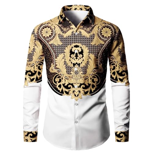 YOSUWOAI Camisas hawaianas para hombre, estampado de lobo indio, manga larga, con botones, estilo nativo, cuello de solapa, blusa, estilo étnico, camisas de manga larga, ajustadas, camisa informal, P