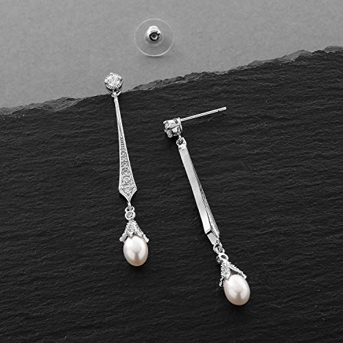 Mariell Silver Dangle Earrings with Freshwater Pearls and Cubic Zirconia for Wedding4