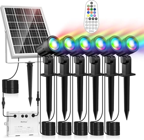 MEIHUA Faretti Solari Esterno RGB 10 Colori 30 Modalità Dinamica 2 Luminosità IP66 Impermeabile Timer Lampioncini Solari da Giardino Faretto Luci Solare per Cortile, Vialetto, Alberi Halloween Nata