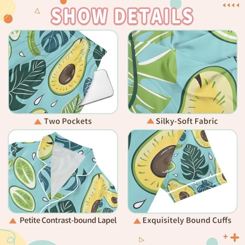 senya Avacado with Tropical Leaves Satin Summer Pajama Sets Silk Short Sleeve Button Down Sleepwear3