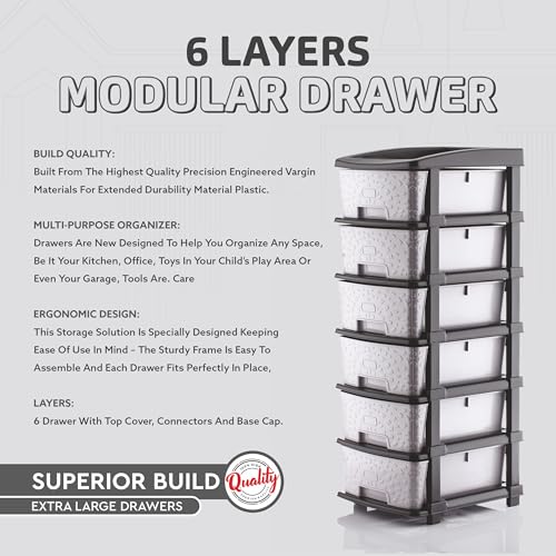 Image of 6XL Plastic Modular Drawer System for Home, Office, Hospital, Parlor, School, Doctors, Home and Kids, Product Dimension When assembeled (30cmx38cmx92 cm) (Grey, 6XL)