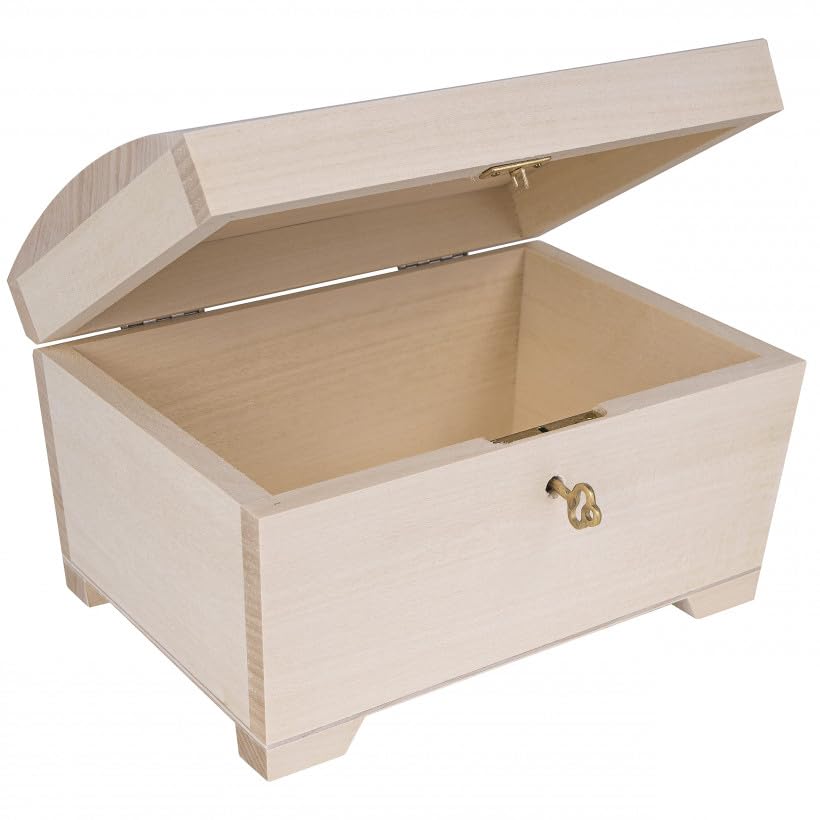 Wooden World - Wooden box with key ecological chest casket for decoupage raw wood 14 x 11 x 10.5 cm, Natural Wood