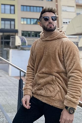 Image of GINGTTO Men's Fuzzy Sherpa Sweatshirt Fashion Pullover Fleece Hoodies