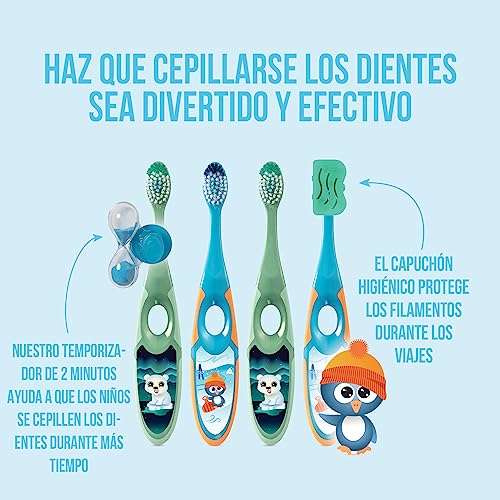 Miniatura 3 de Jordan ® | Step 2 | Cepillo de dientes para niños de 3 a 5 años | Cerdas blandas, mango doble ergonómico y libre de BPA | Color azul y verde | Pack 4 unidades