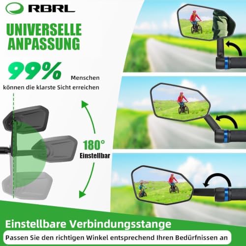 RBRL Fahrradspiegel, Nicht Leicht Zu Blockierender Übergroßer Rückspiegel, Bruchfest & Langlebig, 360° Verstellbar für E-Bike (Links) – Ansicht 2