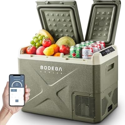 BODEGACOOLER 12 Volt Car Refrigerator, 34Quart Car Fridge Dual Zone, 12V Portable Freezer APP Control, RV Car Cooler -4?-68? 12/24V DC 100-240V AC for Outdoor Camping Travel Vehicles Home Use
