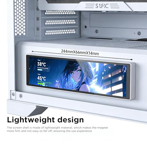 Image of 9.16 Inch LCD Mini Secondary Monitor PC Computer|Customizable 1920*480 IPS Temperature display screen|USB TYPE-C 9-Pin Motherboard Connection for Laptop Computer Windows GPU CPU-White