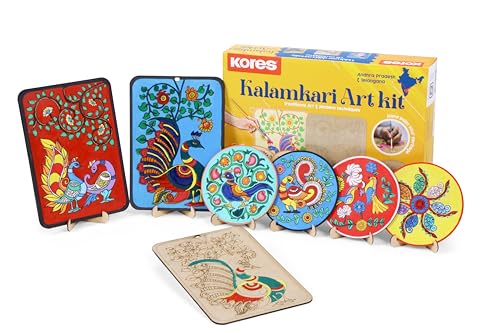 Image of Kores Kalamkari Art Kit for Kids (8-18 Years) | Traditional Indian Art DIY Kit | Paint 4 Coasters & 2 Wall Hangers | 40+ Elements | Creative & Educational Craft Set