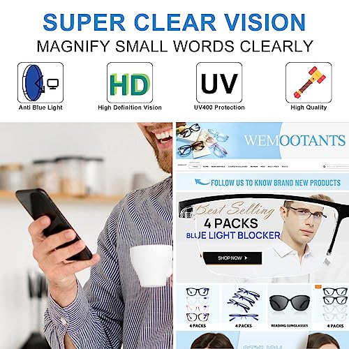 Image of 4 Packs Blue Light Reading Glasses 3x Men Womens UV Blocker Computer Readers Blocking Glare Magnification 1.0 1.25 1.5 1.75 2.0 2.25 2.5 2.75 3.0 3.5 4.0