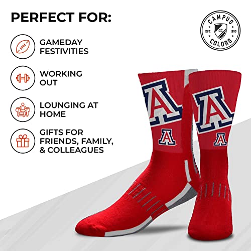 For Bare Feet NCAA Striped Crew Socks Men Women | Officially licensed; 93% polyester, 3% nylon, 3% rubber, 1% spandex; formed heel; ribbed cuff; unisex fit; Medium and Large