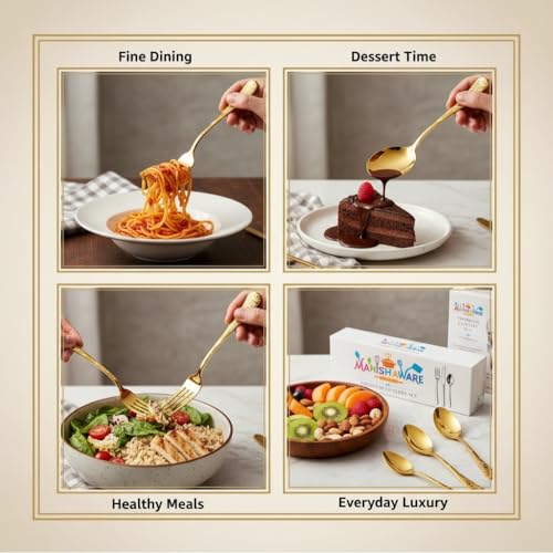 Image of Classic Gold 24 Pcs Stainless Steel Cutlery Set for Dining Table, Dishwasher Safe Glossy Flatware (Perfect Spoon Fork Set)