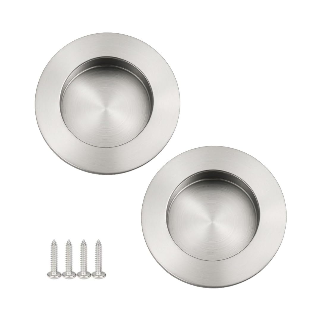 LYMYWUJIN 2 Pcs Flush Recessed Sliding Round Door Pull Handles,Inset Drawer Knobs
