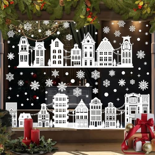 Aonveki Fensterbilder Weihnachten Häuser Selbstklebend, 9 Blätte...