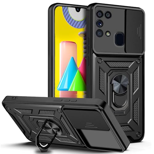 Image of AESTMO Tough Armor Samsung M31 / F41 / M31 Prime Bumper Back Case Cover | Ring Holder & Sliding Camera Shield Cover | 360 Degree Protection Back Case Cover for Samsung M31 / F41 / M31 Prime (Black)