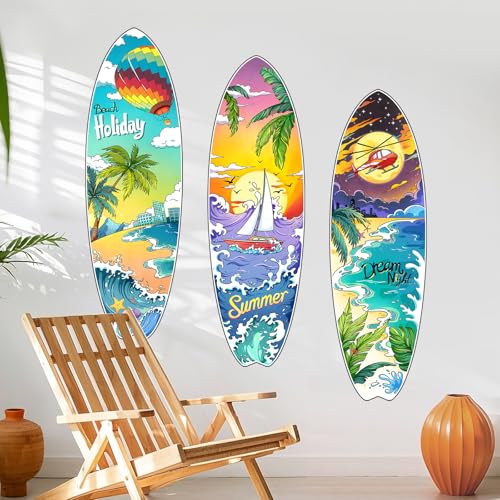 Supzone 3 Sets Surfboard Wall Decals Summer Beach Holiday Wall Stickers Removable Vinyl Wall Art for...