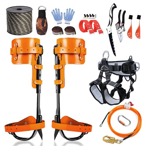 Gdsinstna Tree Climbing Spikes, Tree Climbing Gear, Tree Climbing Equipment with Adjustable Climbing Straps and Steel Core Flip Line, Rock Climbing Kit with Triple Lock Lanyard Adjuster