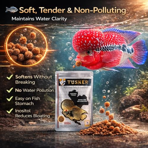 Image of VAYINATO Tusker Nutritional Feed Of Flowerhorn Fish Food(Original)Pouch,100G|Traditional Formula,Natural Food For Flowerhorn With 55% Protein