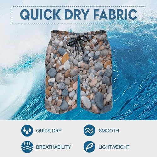 Beach Colored Pebbles Mens Swim Trunks Quick Dry Hawaii Bathing Suit Board Shorts with Mesh Lining- 7
