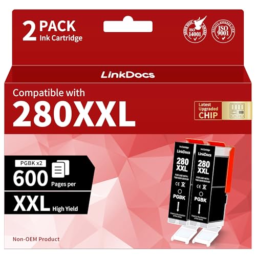 Image of LinkDocs 280xxl Compatible PGI-280xxl Black Ink Cartridges for Canon Printers Replacement for Canon 280 XL pgbk Black Work for Pixma TR8620a TR8520 TR8620 TR7520 TR8500 TR8600 TS9120 Printer(2 PGBK)