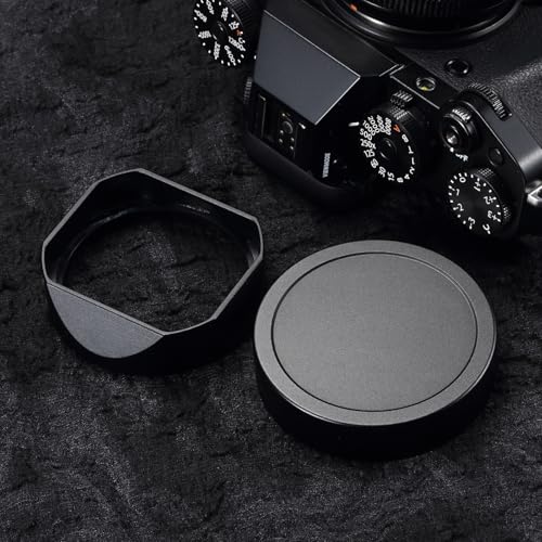 Sombrilla cuadrada metálica para lente con tapa compatible con Fujifilm Fujinon XF 35mm F1.4 R, 18mm F2 R, 60mm F2.4 R accesorios para cámara miniatura 7