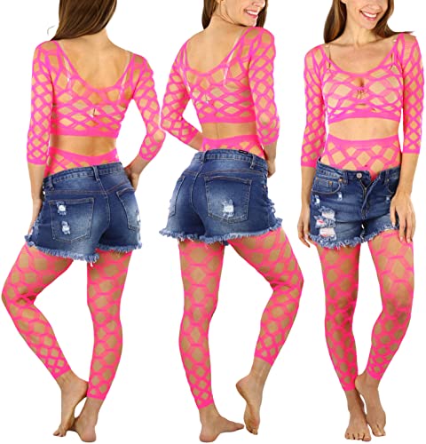 Image of ToBeInStyle Women's Spandex Multi Net Fishnet Set Rave Novelty Party Crop Top & Tights