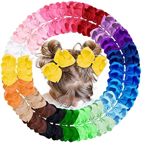 Oaoleer 40Pcs 4.5" Hair Bows Clips Grosgrain Ribbon Bows Hair Alligator Clips Hair Barrettes Hair Accessories for Baby Girls Infants Toddlers Kids Teens Children (4.5 Inch, 20 Colors in Pairs)