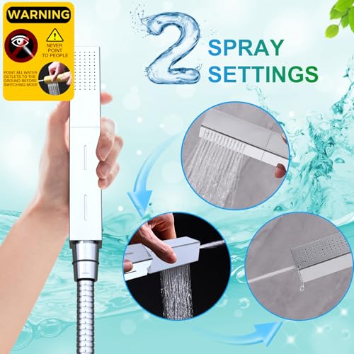 Hand Held Shower Wand with Hose, 2 Function (Rain+Power Jet) All Metal Heavy-duty Brass Handheld Shower Head with 59" Stainless Steel Hose Set, Chrome — view 3