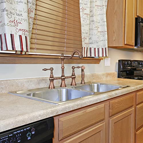 Two-Handles Bridge Kitchen Faucet With Side Sprayer (Antique Copper) #TOP7