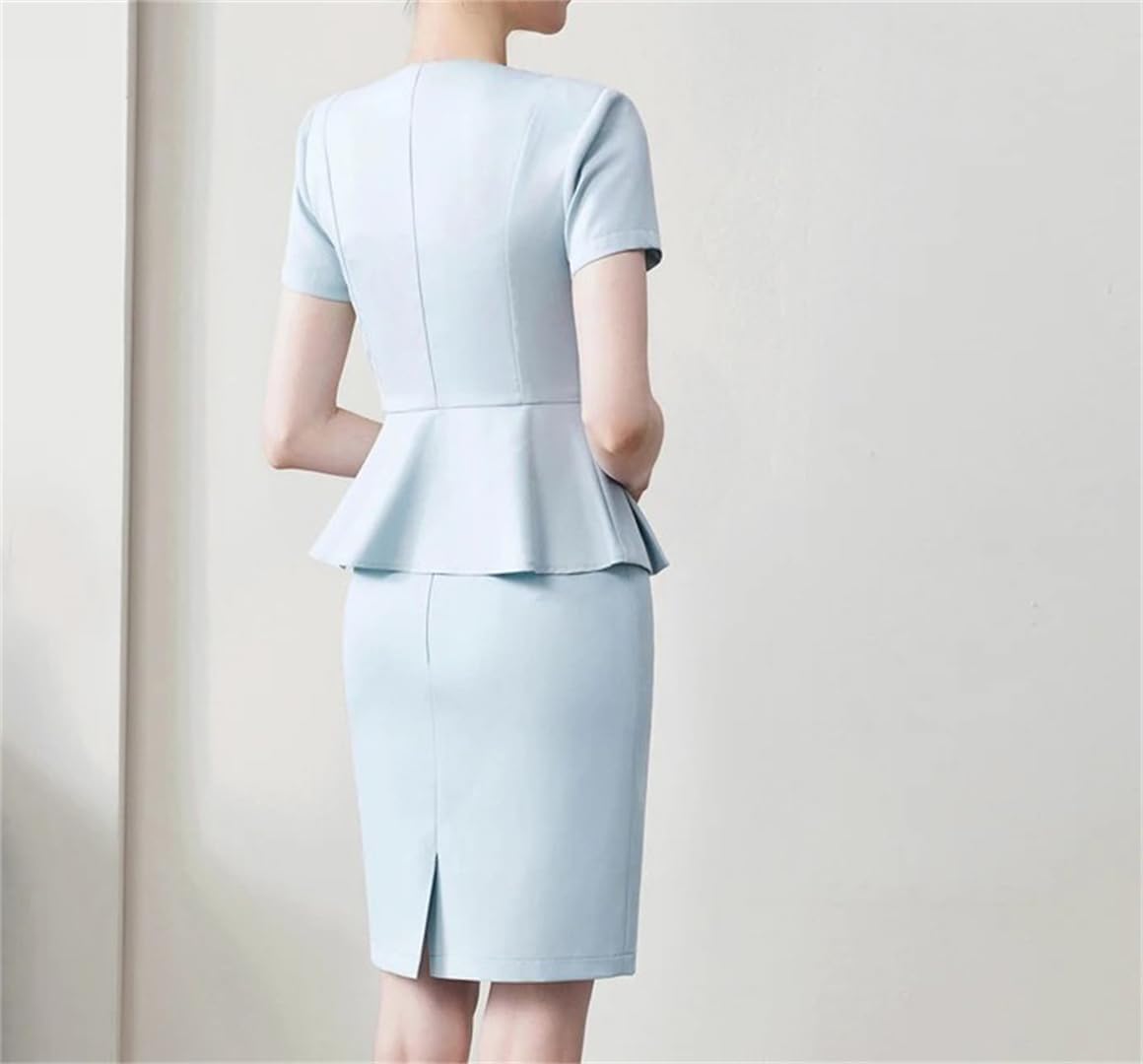 Women's Elegant Office Suit Vintage Solid Short Sleeve Single Breasted Slim Blazer and Skirt Summer Work Wear