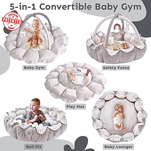 5-in-1 Thick & Plush Play Gym, Convertible Stage-Based Developmental Activity Gym & Play Mat from Baby to Toddler, Ball Pit, Pet Cushion, Balls are not Included, Grey - Image 3