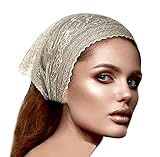 Beige Vintage Lace Headband Wide Floral Hair Band Metallic Silver Shine (Beige silver shine)