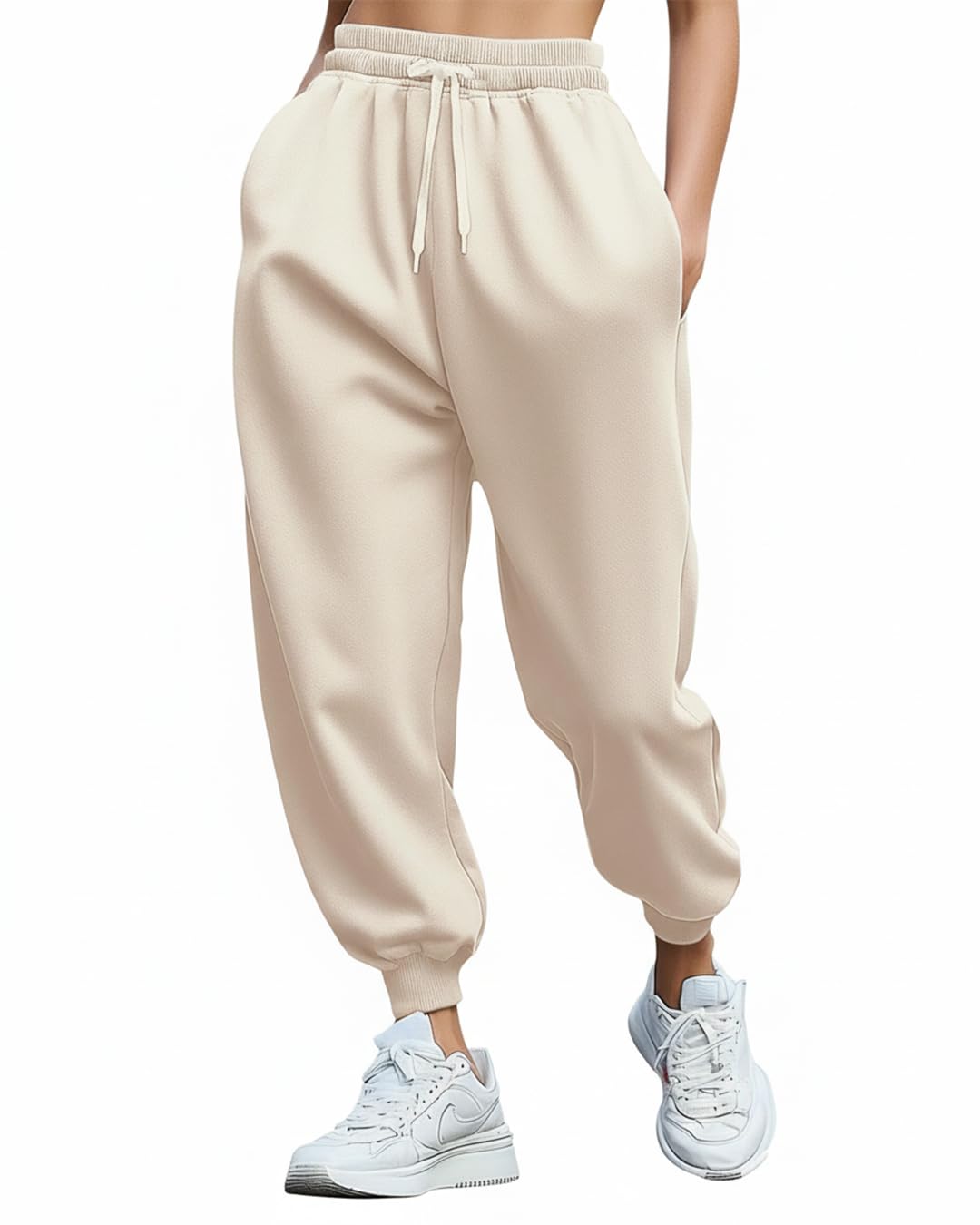 bewakoof Womens Mid Rise Solid Super Loose Fit Poly Cotton Joggers| Trackpants | Lightweight & Flexible Elastic Waist with Drawstring | Relaxed Casual Joggers | Side Pockets-picture-27