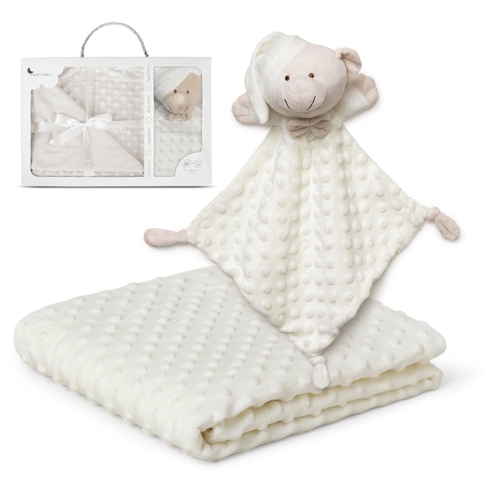 Interbaby - Newborn + Baby Blanket | Cotton and Polyester Blanket, Velvet, Comfortable, Warm, 80 x 110 cm | Soft Baby Plush, Adorable, 28 x 17 cm | Bubble + Beige Bear