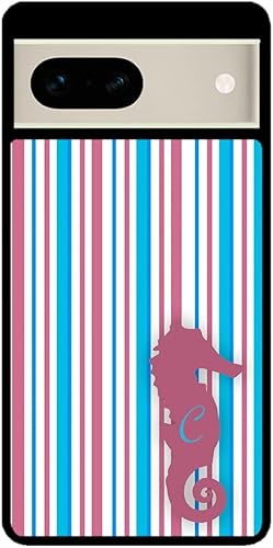Miniatura 2 de Sea Horse Blue Ocean Pin Stripes Initial Black Rubber Phone Case Compatible With Google Pixel 10, 10 Pro, 10 Pro XL, 9a, 9 Pro, Pixel 9, Pixel 9 Pro