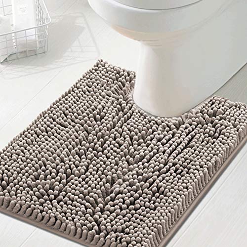 Tapis de bain antidérapant en forme de U pour salle de bain - Tapis de bain en chenille de luxe en forme de U - Extra doux et absorbant - Lavable et sèche rapidement - Taupe Cover