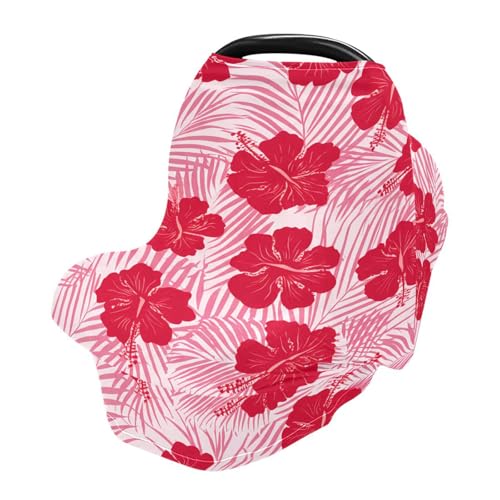 Nesatuwa Baby Car Seat Cover Hibiscus Pink Breastfeeding Covers Stretchy Breathable Multi-Use Cover Carseat Canopy for Girls and Boys