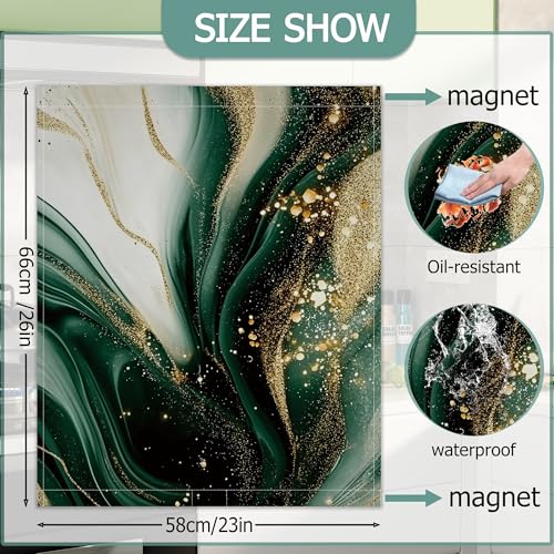 Image of Green Marble Dishwasher Magnets Decorative Cover,Gold Glitter Waterproof Magnetic Dishwasher Cover Panel,Refrigerator Magnet Cover for Kitchen Home Decor 23x26 Inch