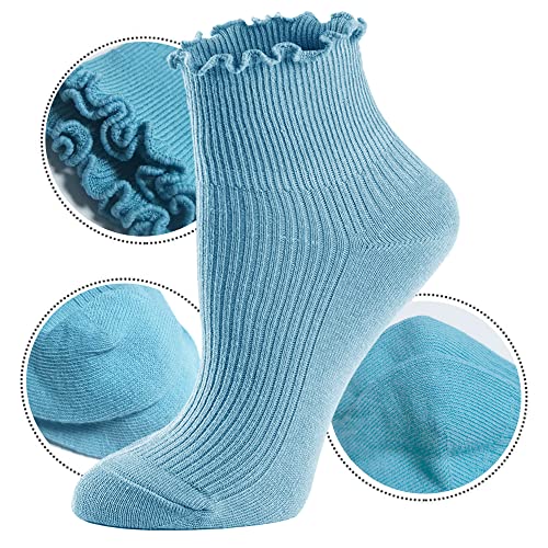 Image of Mcool Mary Womens Ruffle Socks, Cute Ankle Winter Warm Knit Cotton Frilly Sock 6 Pack