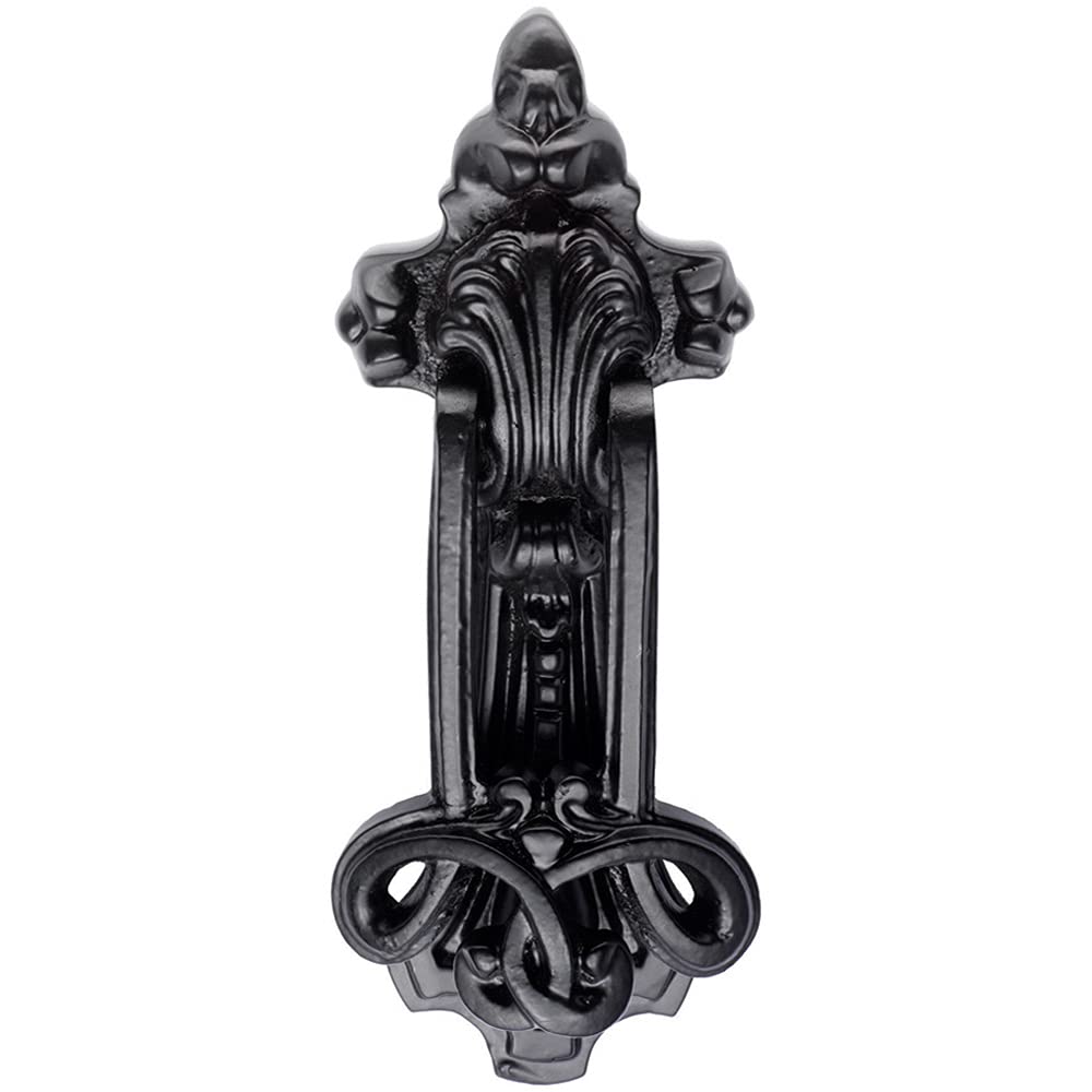 Loops Ornate Front Door Knocker - 165mm Fixing Centres - 210 x 85mm - Black Antique | External Door Knocker - Front Door Furniture - Ornate Porch Heavy Knocker