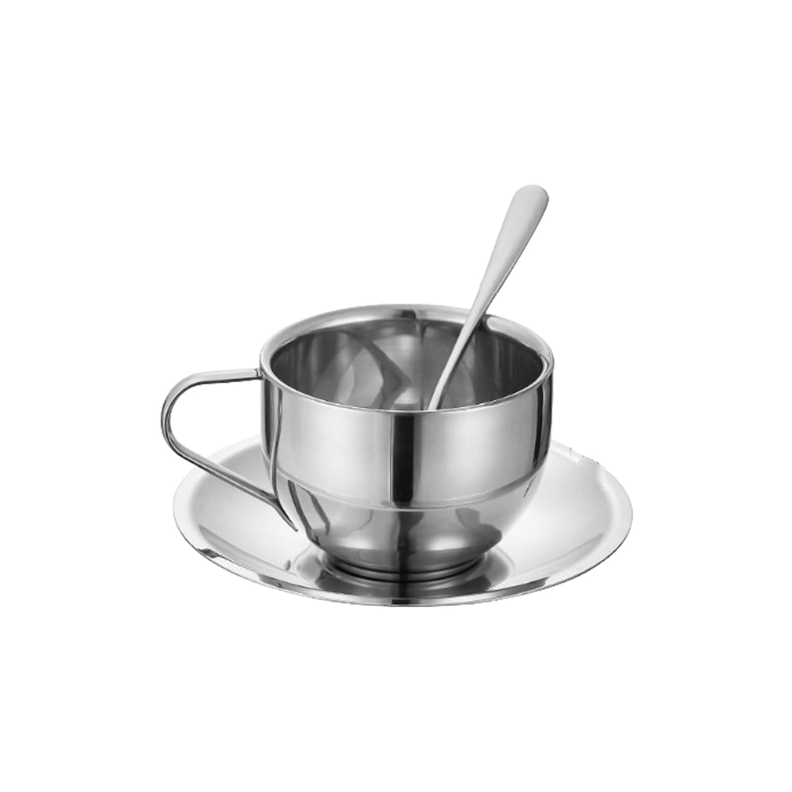 KAIXINXIN 304Stainless Steel Coffee Set with Cup Spoon and Tray Elegant Coffee Serving Set Coffee Drinkware for Various Usage