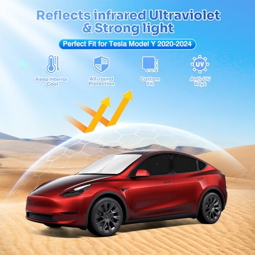 Image of Canvcle Upgraded Window Shades for 2020-2024 Tesla Model Y Accessories with Suction Cups Windshield Sun Shade Side Rear Window Covers Sunshade Sun Shield Privacy Protection for Camping Black 8PCS