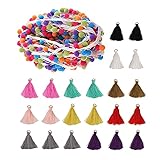 Hazrcvr Pompom Borte 101 Stück Quasten Bommelborte Set Pomponborte Bunt Quaste Anhänger Troddel Pompon Borte Rainbow Mini Quaste Bommelband Pom Bommelborte für DIY Basteln Dekorieren