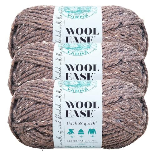 Image of Lion Brand Yarn Wool-Ease Thick & Quick Yarn, Soft and Bulky Yarn for Knitting, Crocheting, and Crafting, 3 Pack, Barley | Super Bulky Wool Acrylic Blend Fiber for Soft Hats, Sweaters, Chunky Blankets, Yarn for Crochet, Knitting, Crafts, Weaving