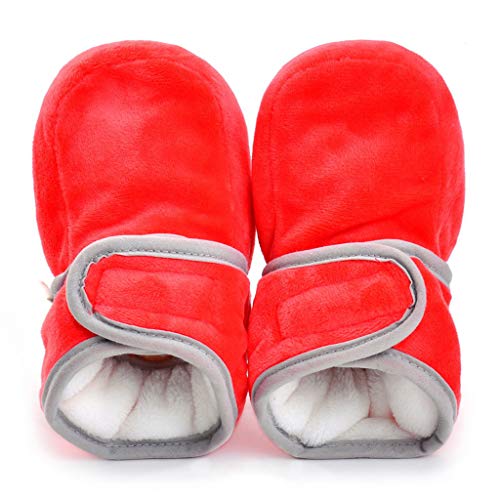 Lightweight Organic Cotton Baby Booties - Soft Sole Stay On Baby Shoes?Red?6-12Months?